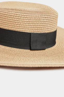 M&Co Yours Yours Natural Brown Straw Wide Brim Boater Hat><noscript><img width=