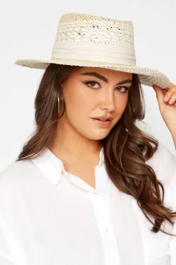 M&Co Yours Yours Natural Brown & White Contrast Straw Boater Hat>Women Hats