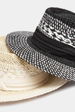 M&Co Yours Yours Natural Brown & White Contrast Straw Boater Hat><noscript><img width=