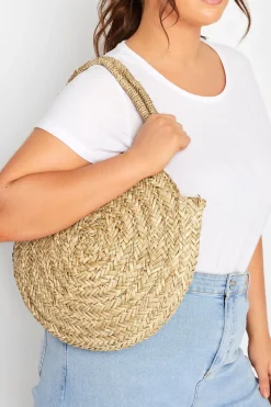 M&Co Yours Yours Natural Brown Round Straw Shoulder Bag>Women Bags