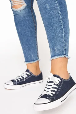 M&Co Yours Yours Navy Blue Low Canvas Trainer In Wide E Fit>Women Flat Shoes