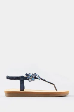M&Co Yours Yours Navy Shimmer Diamante Flower Sandals In Wide E Fit & Extra Wide Eee Fit><noscript><img width=