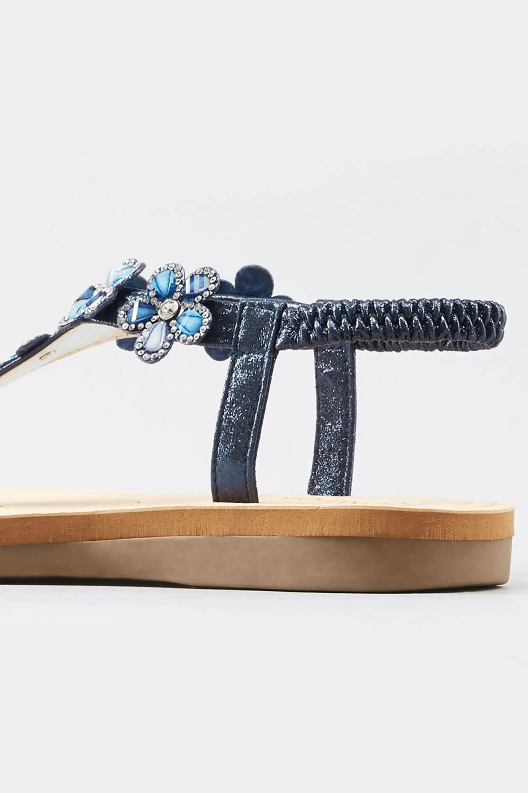 M&Co Yours Yours Navy Shimmer Diamante Flower Sandals In Wide E Fit & Extra Wide Eee Fit>Women Flat Shoes