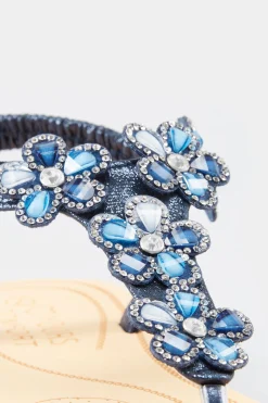 M&Co Yours Yours Navy Shimmer Diamante Flower Sandals In Wide E Fit & Extra Wide Eee Fit><noscript><img width=