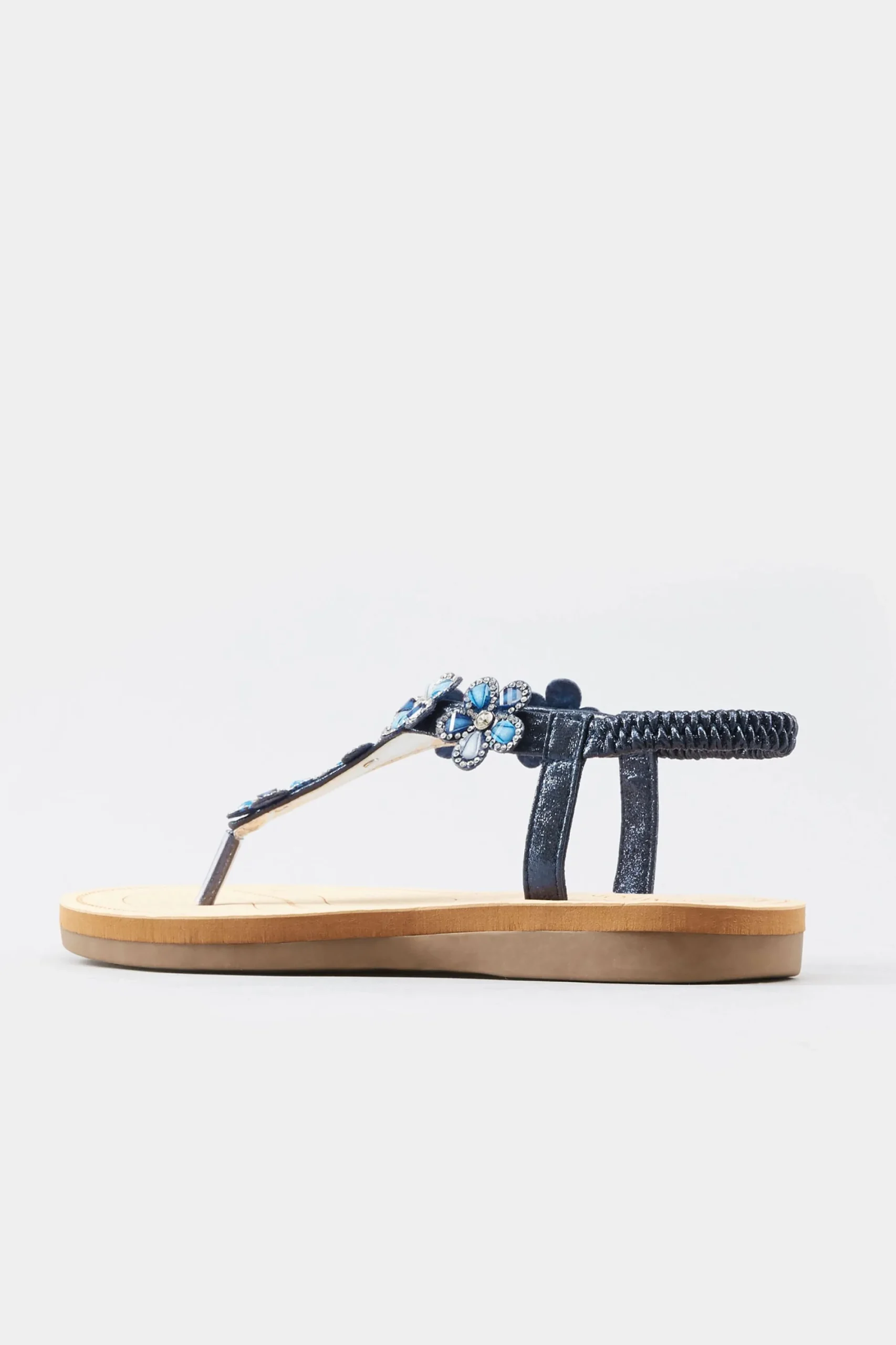 M&Co Yours Yours Navy Shimmer Diamante Flower Sandals In Wide E Fit & Extra Wide Eee Fit>Women Flat Shoes