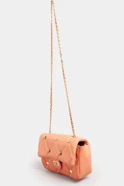 M&Co Yours Yours Orange Studded Quilted Chain Bag>Women Bags