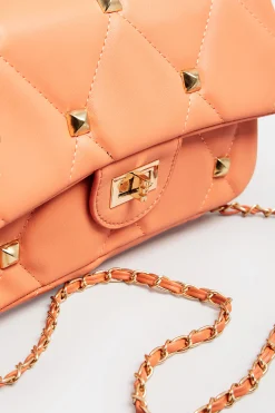 M&Co Yours Yours Orange Studded Quilted Chain Bag><noscript><img width=