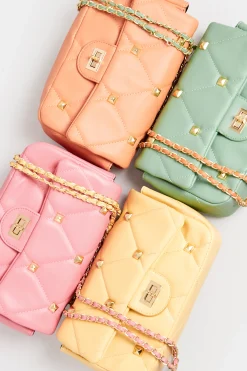 M&Co Yours Yours Orange Studded Quilted Chain Bag><noscript><img width=
