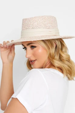M&Co Yours Yours Pink Straw Boater Hat>Women Hats
