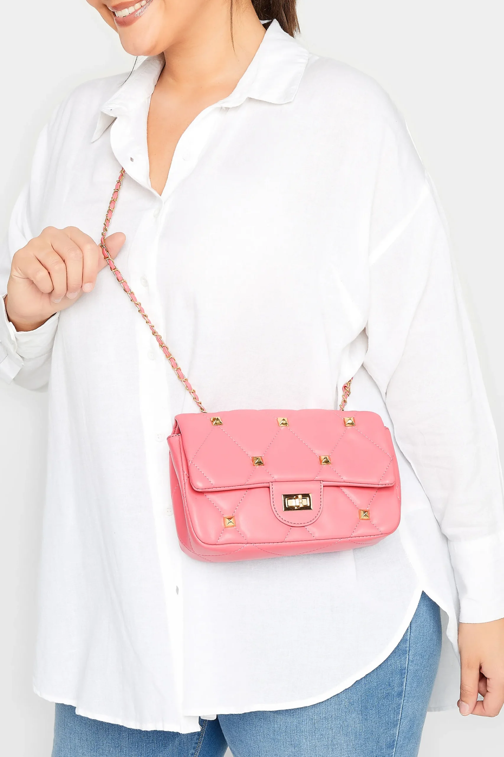 M&Co Yours Yours Pink Studded Quilted Chain Bag>Women Bags