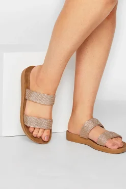 M&Co Yours Yours Rose Gold & Brown Glitter Strap Mule Sandals In Extra Wide Eee Fit>Women Mules & Sliders