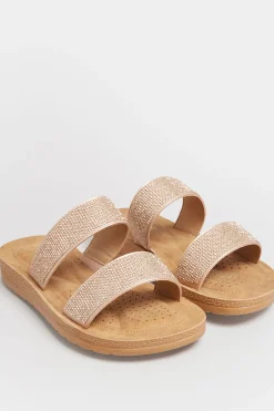 M&Co Yours Yours Rose Gold & Brown Glitter Strap Mule Sandals In Extra Wide Eee Fit>Women Mules & Sliders