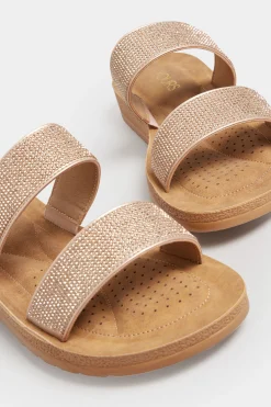 M&Co Yours Yours Rose Gold & Brown Glitter Strap Mule Sandals In Extra Wide Eee Fit><noscript><img width=