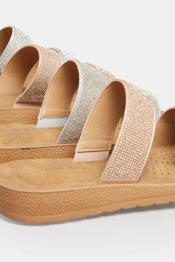 M&Co Yours Yours Rose Gold & Brown Glitter Strap Mule Sandals In Extra Wide Eee Fit><noscript><img width=