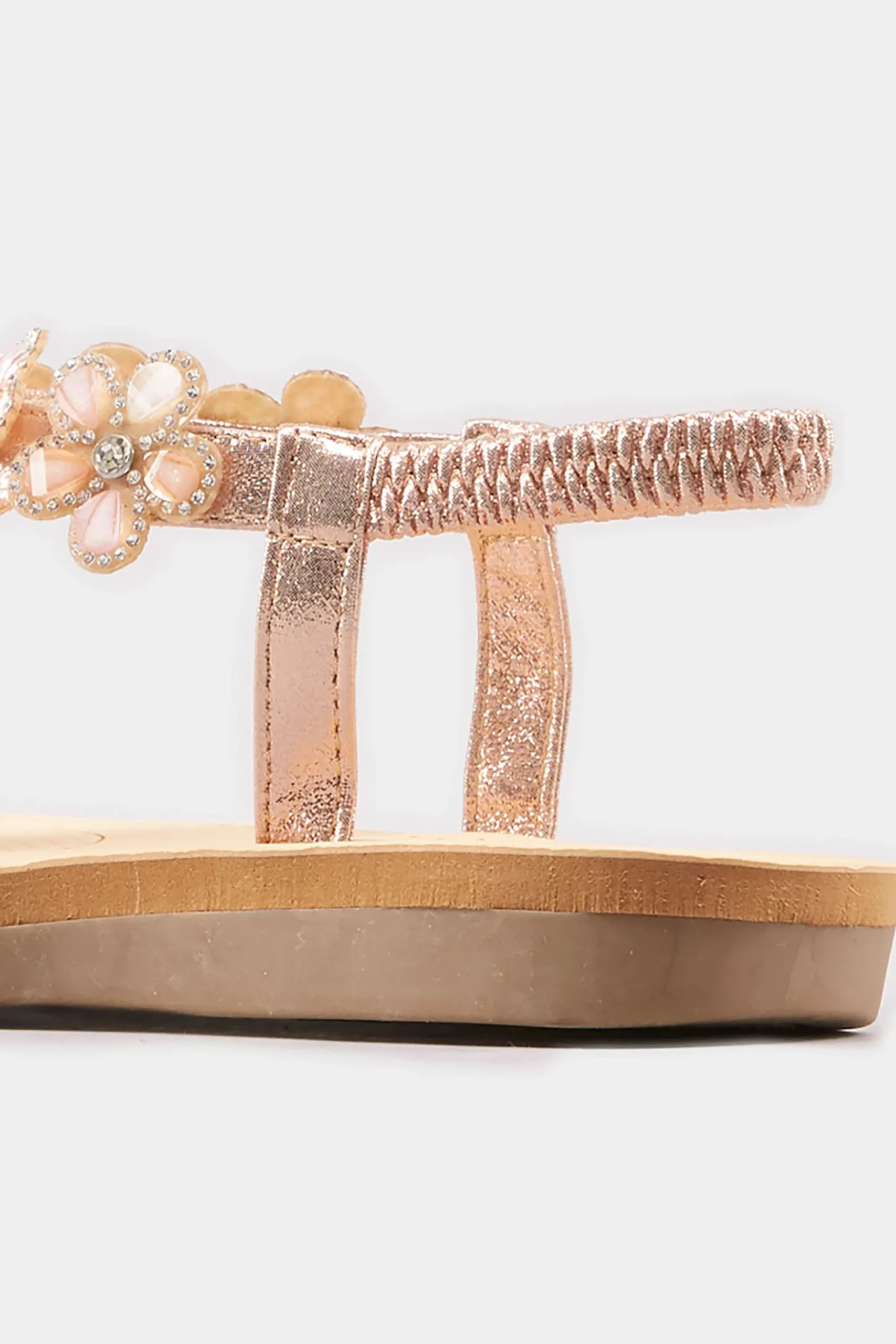 M&Co Yours Yours Rose Gold Diamante Flower Sandals In Wide E Fit & Extra Wide Fit>Women Sandals