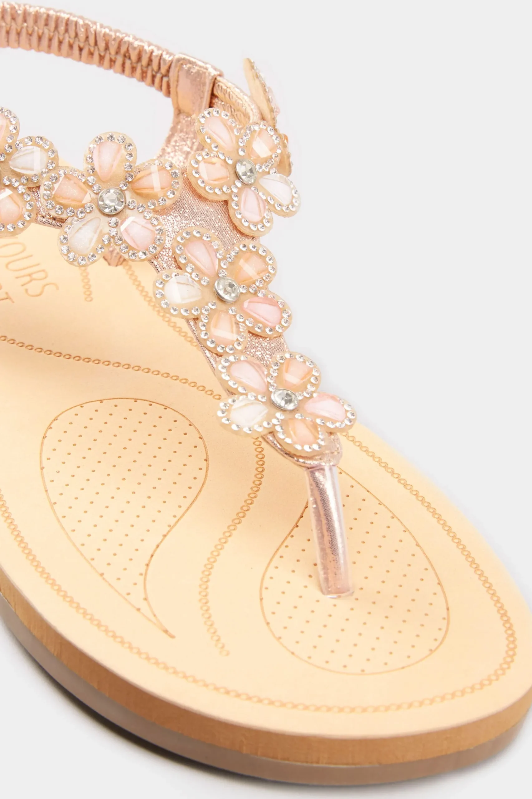 M&Co Yours Yours Rose Gold Diamante Flower Sandals In Wide E Fit & Extra Wide Fit>Women Sandals