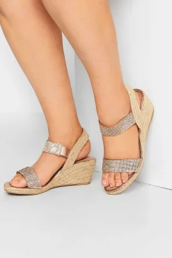 M&Co Yours Yours Rose Gold Diamante Embellished Espadrille Wedges In Wide E Fit & Extra Wide Eee Fit>Women Sandals