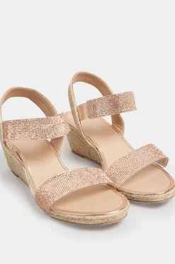 M&Co Yours Yours Rose Gold Diamante Embellished Espadrille Wedges In Wide E Fit & Extra Wide Eee Fit>Women Sandals
