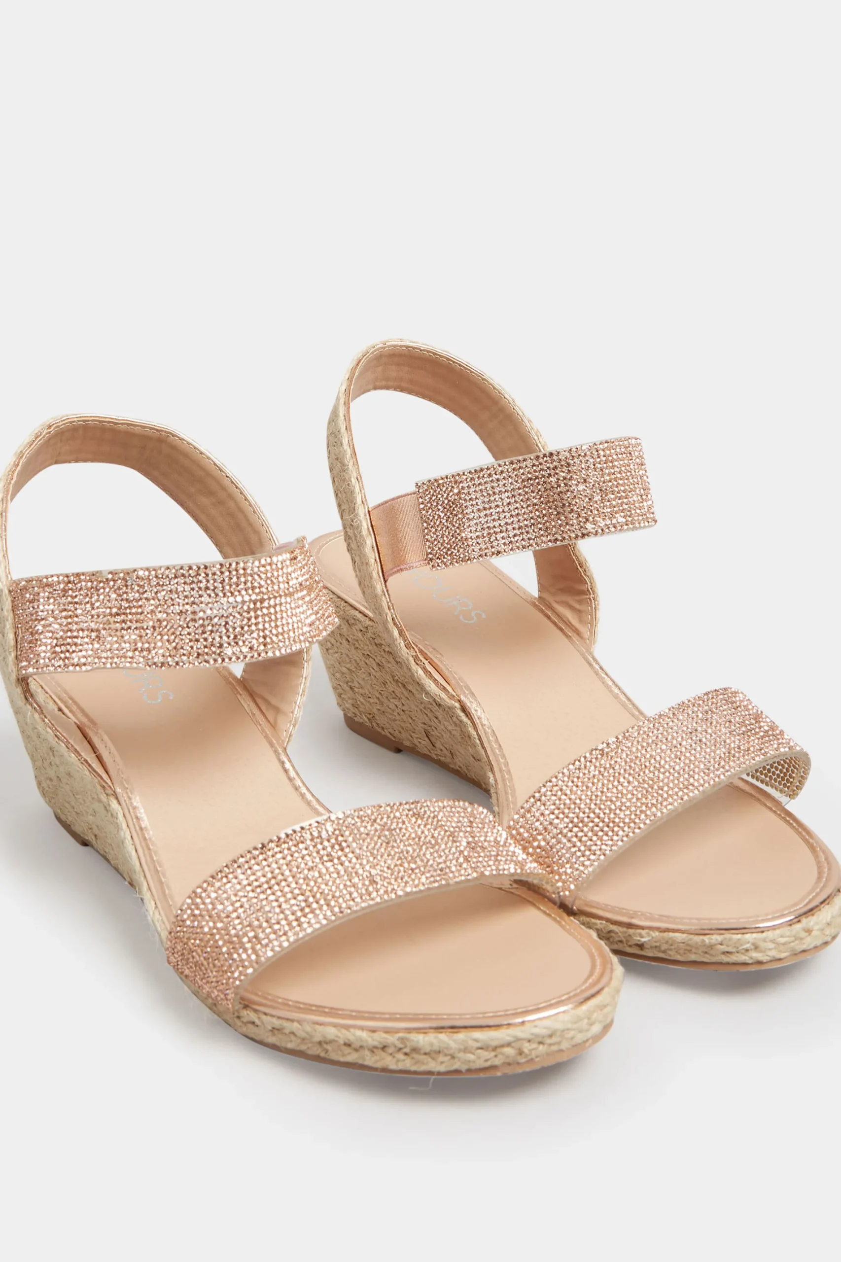 M&Co Yours Yours Rose Gold Diamante Embellished Espadrille Wedges In Wide E Fit & Extra Wide Eee Fit>Women Sandals
