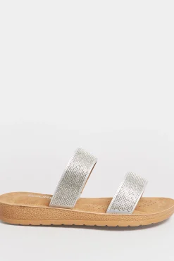 M&Co Yours Yours Silver & Brown Glitter Strap Mule Sandals In Extra Wide Eee Fit><noscript><img width=