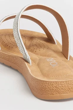 M&Co Yours Yours Silver & Brown Glitter Strap Mule Sandals In Extra Wide Eee Fit><noscript><img width=