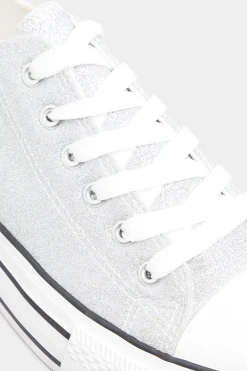 M&Co Yours Yours Silver Canvas Glitter Platform Trainers In Wide E Fit><noscript><img width=
