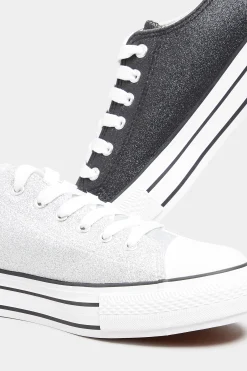 M&Co Yours Yours Silver Canvas Glitter Platform Trainers In Wide E Fit><noscript><img width=