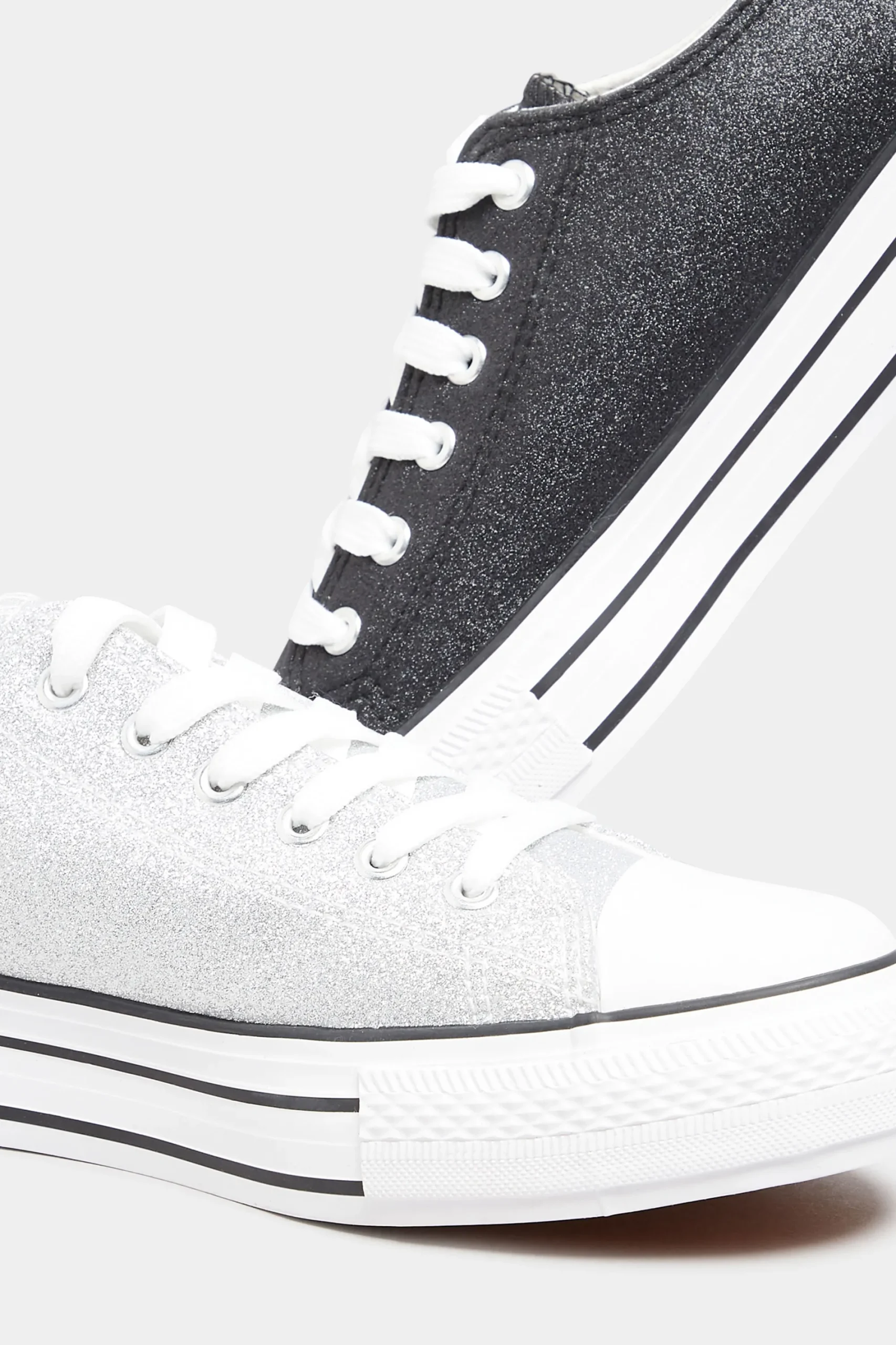 M&Co Yours Yours Silver Canvas Glitter Platform Trainers In Wide E Fit>Women Trainers