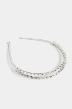 M&Co Yours Yours Silver Diamante Double Headband>Women Hair Accessories