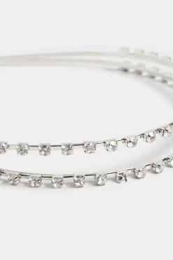 M&Co Yours Yours Silver Diamante Double Headband>Women Hair Accessories