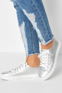 M&Co Yours Yours Silver Scalloped Edge Trainers In Wide E Fit>Women Trainers