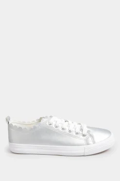 M&Co Yours Yours Silver Scalloped Edge Trainers In Wide E Fit><noscript><img width=