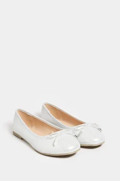 M&Co Yours Yours Silver Shimmer Ballerina Pumps In Wide E Fit & Extra Wide Eee Fit>Women Flat Shoes