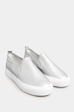 M&Co Yours Yours Silver Slip-On Trainers In Wide E Fit>Women Flat Shoes