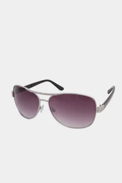M&Co Yours Yours Silver Tone Diamante Detail Aviator Sunglasses>Women Sunglasses