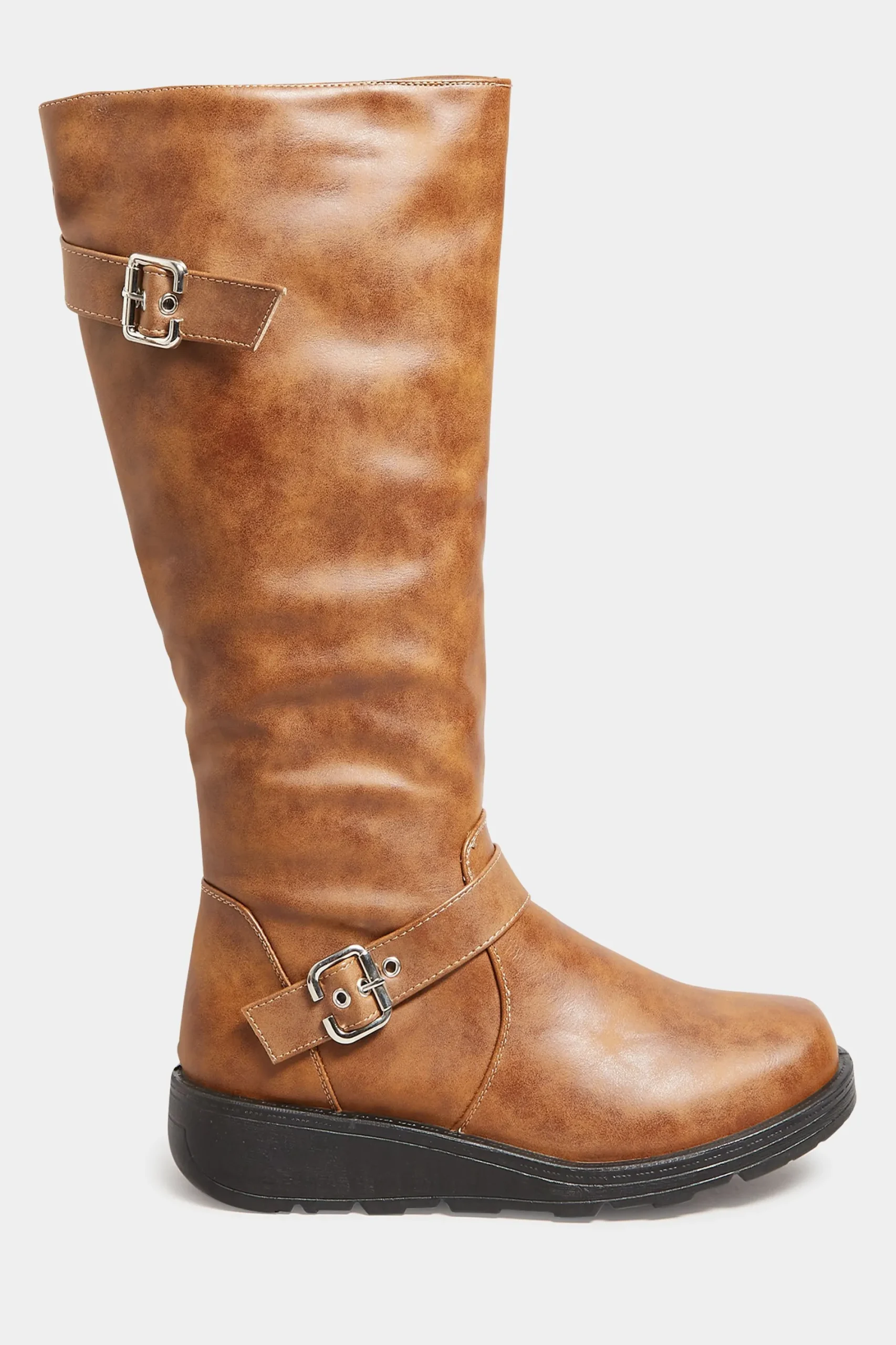 M&Co Yours Yours Tan Brown Knee High Wedge Boots In Wide E Fit>Women Boots