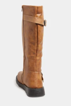 M&Co Yours Yours Tan Brown Knee High Wedge Boots In Wide E Fit><noscript><img width=