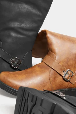 M&Co Yours Yours Tan Brown Knee High Wedge Boots In Wide E Fit><noscript><img width=
