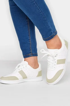 M&Co Yours Yours White & Beige Brown Stripe Trainers In Wide E Fit>Women Trainers