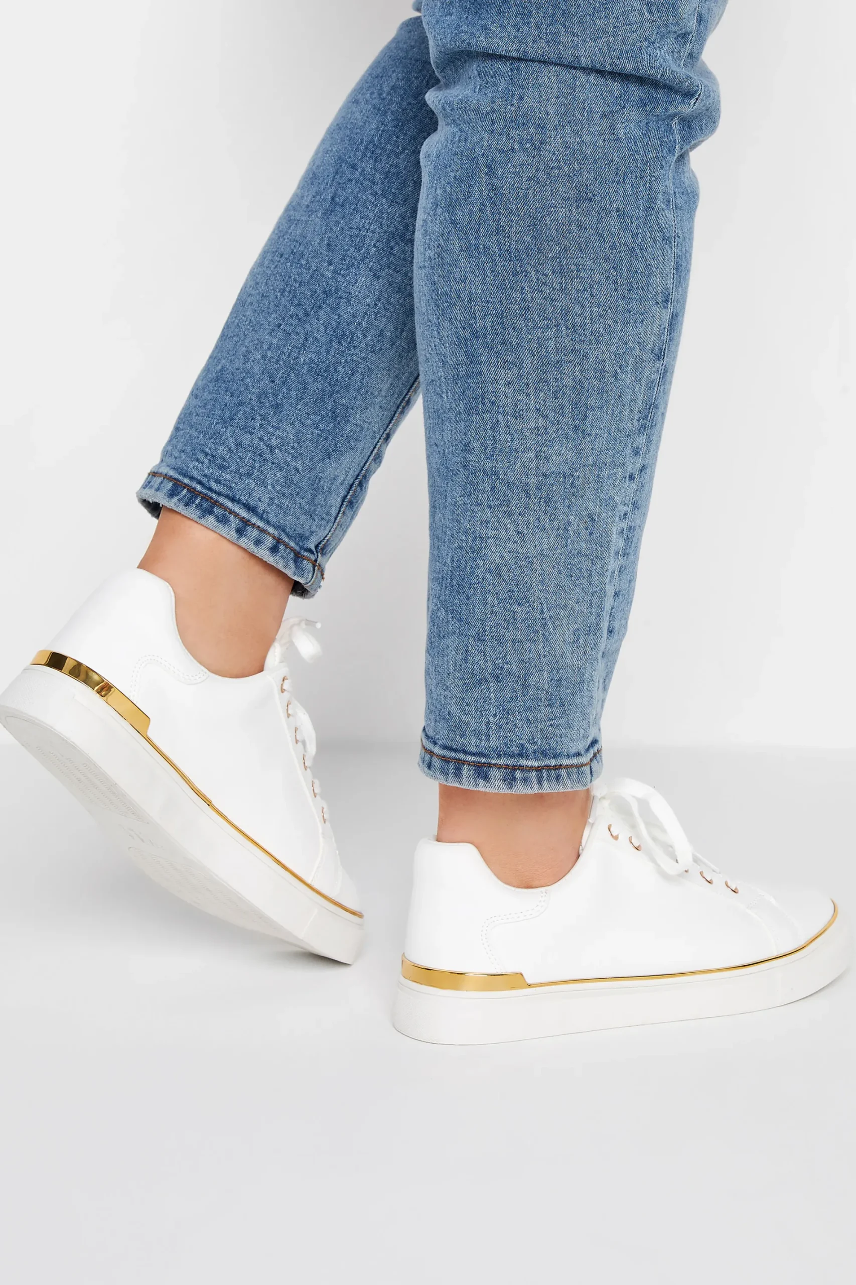 M&Co Yours Yours White & Gold Hardware Trainers In Extra Wide Eee Fit>Women Flat Shoes