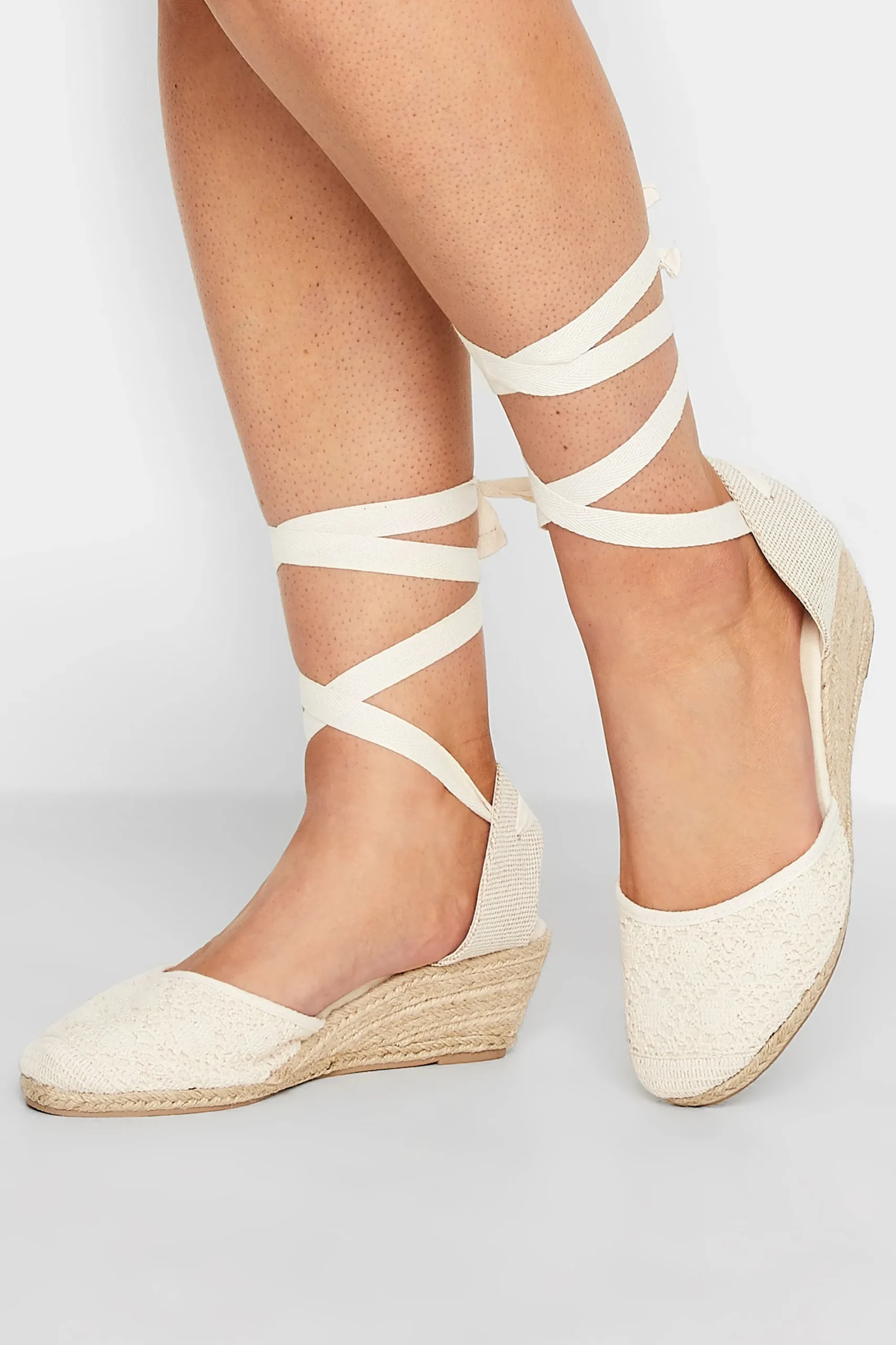 M&Co Yours Yours White Crochet Lace Up Espadrille Wedges In Wide E Fit & Extra Wide Eee Fit>Women Sandals