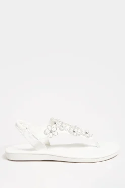 M&Co Yours Yours White Diamante Flower Sandals In Wide E Fit & Extra Wide Eee Fit><noscript><img width=