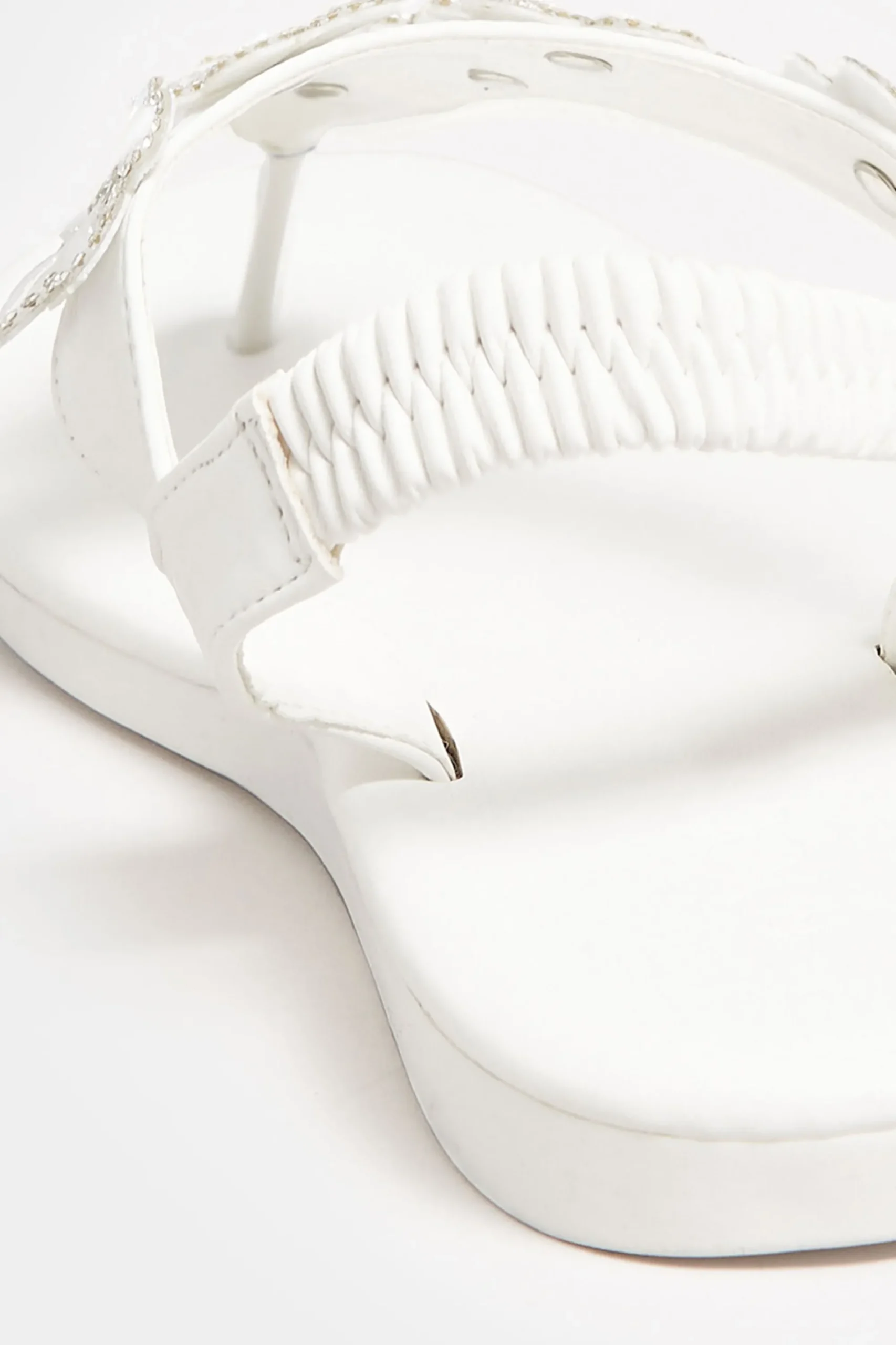 M&Co Yours Yours White Diamante Flower Sandals In Wide E Fit & Extra Wide Eee Fit>Women Flat Shoes