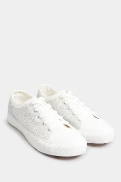 M&Co Yours Yours White Diamante Low Trainer In Wide E Fit>Women Flat Shoes