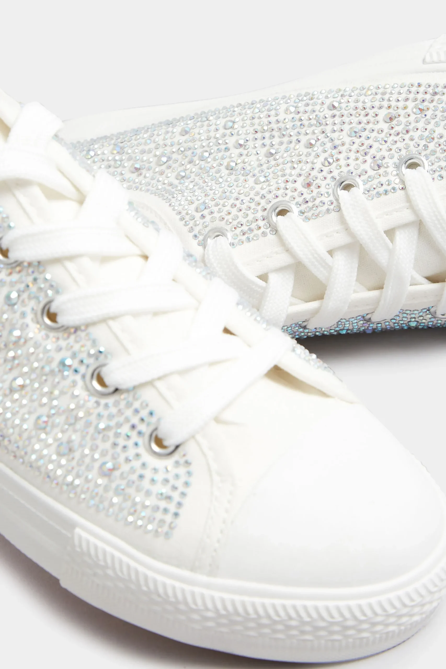 M&Co Yours Yours White Diamante Low Trainer In Wide E Fit>Women Flat Shoes