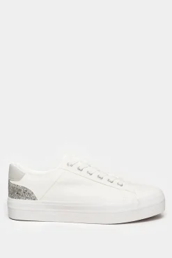 M&Co Yours Yours White Glitter Detail Trainers In Wide E Fit><noscript><img width=