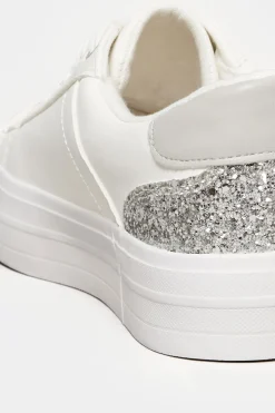 M&Co Yours Yours White Glitter Detail Trainers In Wide E Fit><noscript><img width=