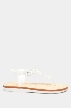 M&Co Yours Yours White Pu Diamante Flower Sandals In Wide E Fit & Extra Wide Eee Fit><noscript><img width=