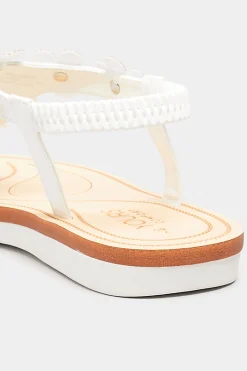 M&Co Yours Yours White Pu Diamante Flower Sandals In Wide E Fit & Extra Wide Eee Fit><noscript><img width=