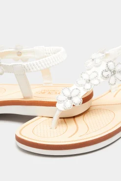 M&Co Yours Yours White Pu Diamante Flower Sandals In Wide E Fit & Extra Wide Eee Fit><noscript><img width=